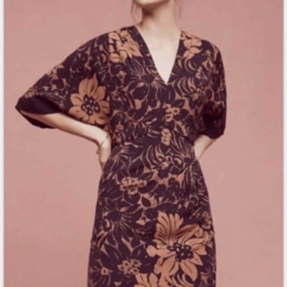 Black and Bronze Mauve Anthropologie Dress, Kimono Style - Picture 1 of 5